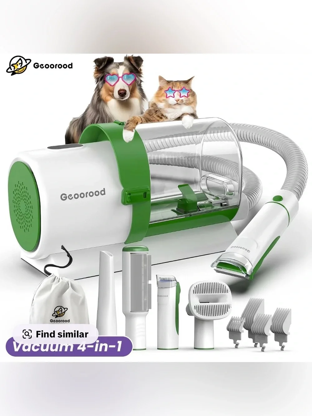 6-in-1 Geoorood Pet Grooming Vacuum Kit with Clippers & Nail Grinder